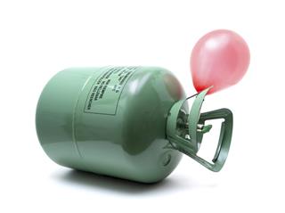Helium gas cylinder and balloon isolated on white background