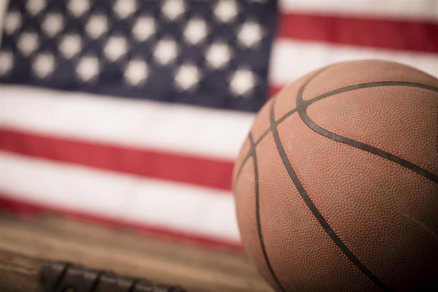 Vintage Used Basketball with American Flag