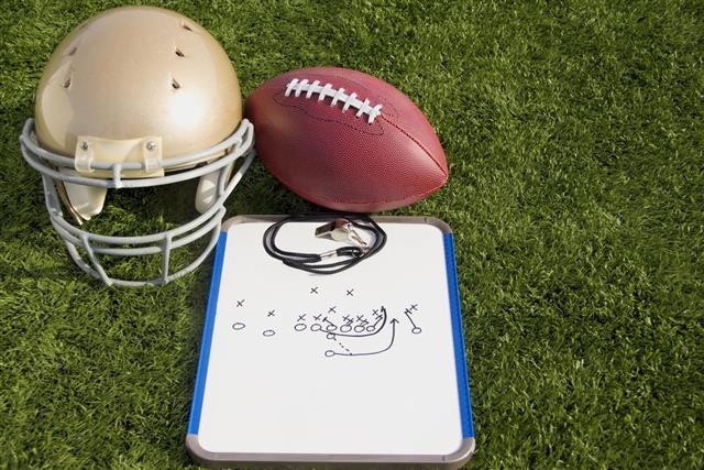 Football Helmet Ball Clipboard and Whistle Landscape