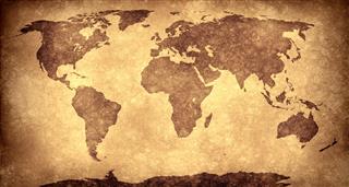 Panoramic World map on grungy paper