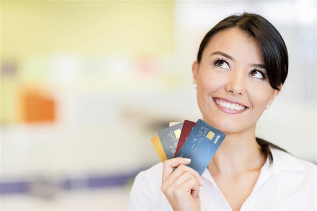 Business woman with credit cards