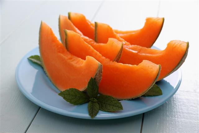 Cantaloupe melon with mint as healthy refreshment