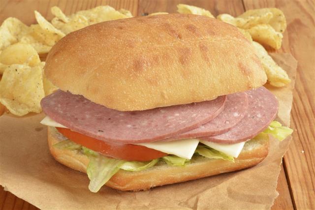 Salami and cheese sandwich