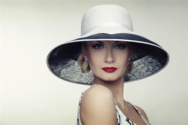 Woman in hat retro portrait