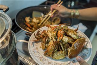 Asian Home-cooked chilly crab is really decious for family dinner