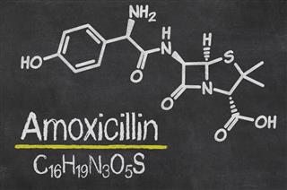 Blackboard with the chemical formula of Amoxicillin