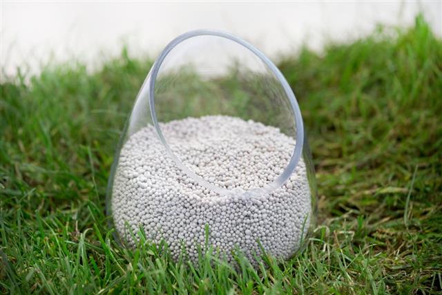 Mineral fertilizer on grass