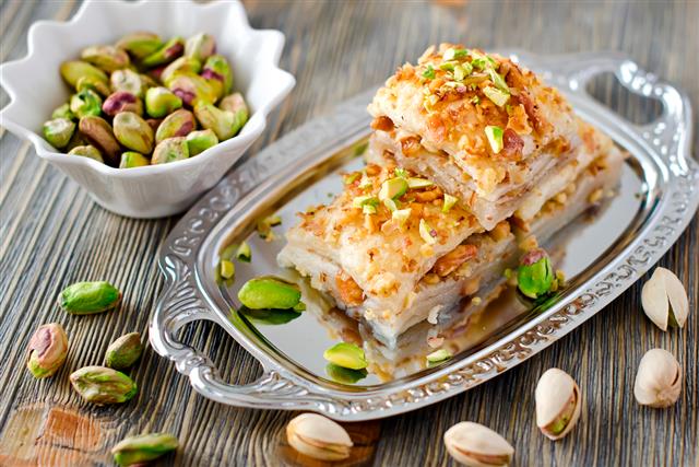 Eastern sweets with pistachios baklava