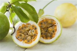 Passion fruit on an old table
