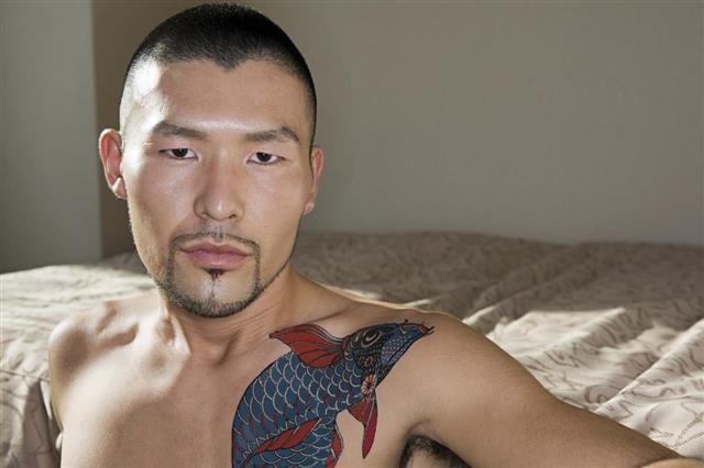 Japanese man with a tattoo