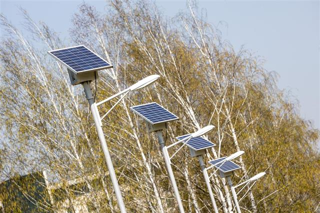 Street lamps with solar panels