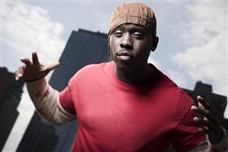 African American Young Man Rapper Portrait on New York Rooftop