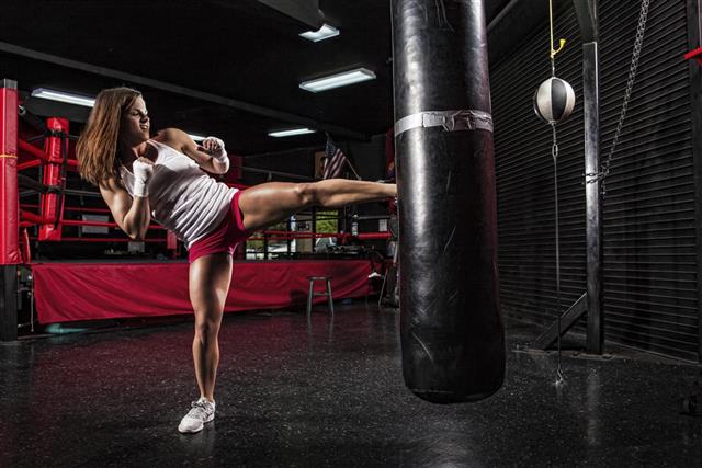 Fitness Girl Kickboxing Training