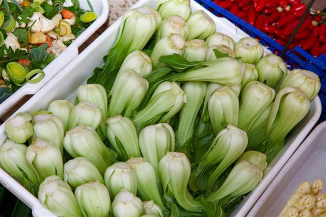 Bok choy (chinese cabbage) on display at Naschtmarkt