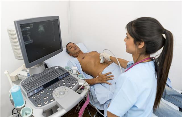 Radiologist doing a sonogram at the hospital