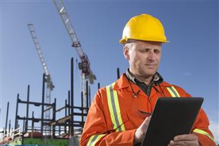 Construction Engineer and Tablet