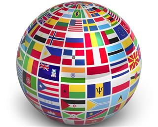3D globe made up of world flags