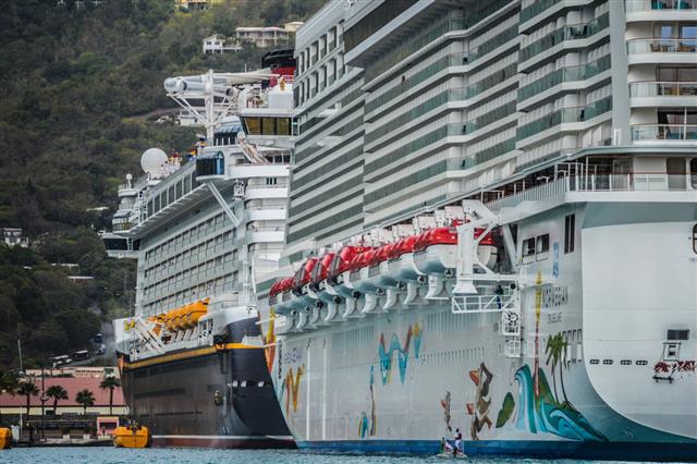 Cruise Ships In Tropical Caribbean Port