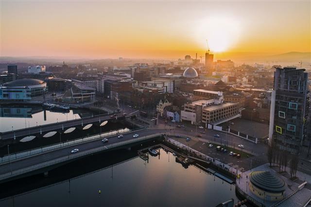 Belfast Sunset Aerial View