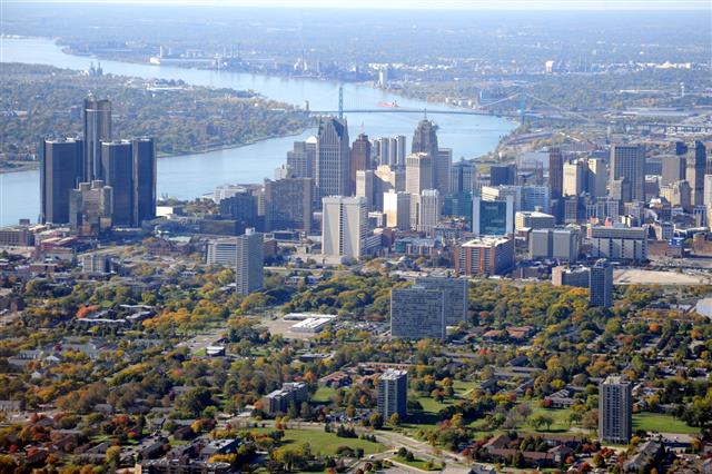 Aerial View Of Detroit Michigan Usa