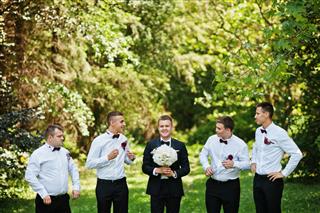 Fashionable Groom With Four Best Mans