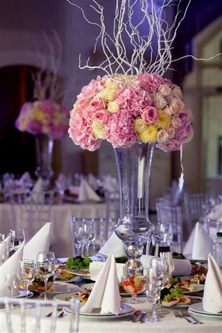 Beautiful Flowers On Table In Wedding