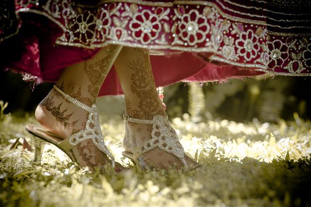 Indian Brides Shoes Dancing On Grass