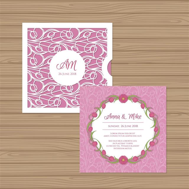 Pink wedding invitation card