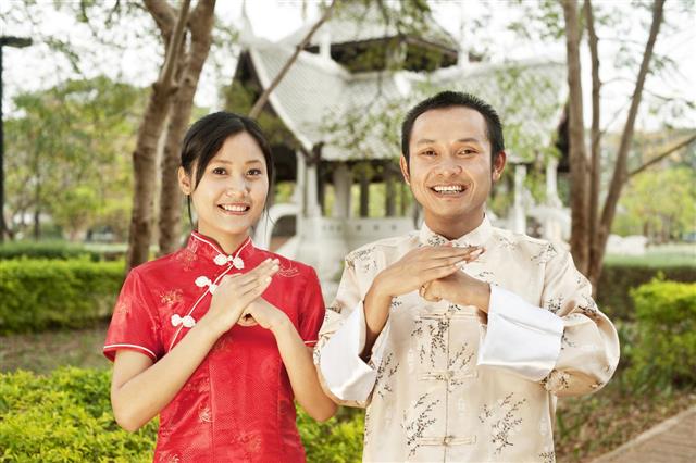 Asian Couple in Traditional Chinese Clothes