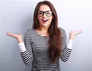 Beautiful Excited Woman In Glasses