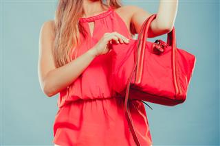 Fashion Woman With Red Handbag