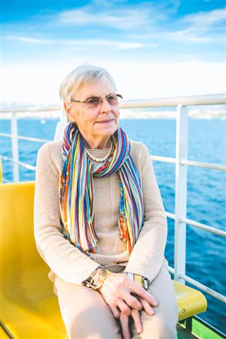 Senior Caucasian Woman On Ferry