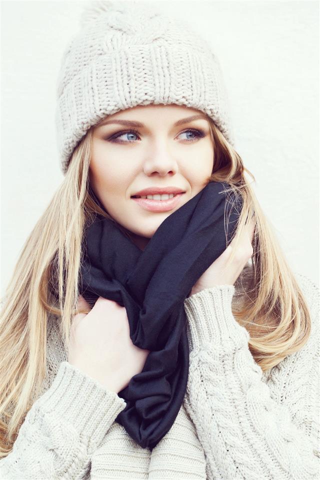 Blonde Wrapping Up In Scarf