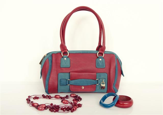 Red And Blue Purse With Accessories