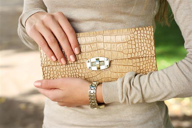 Woman Holding Clutch In Hand