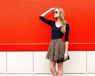 Beautiful Woman Model In Leopard Skirt