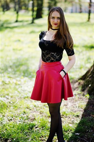 Girl With Red Leather Skirt