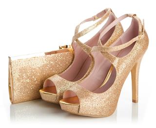 Ladies Gold Shoes And Bag