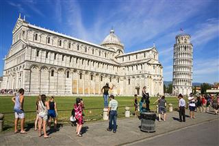 Pisa Leaning Tower Cathedral And Tourists