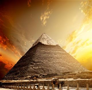Fiery Sunset And Pyramid