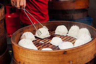 Steamed Buns Food Stall In Chinatown